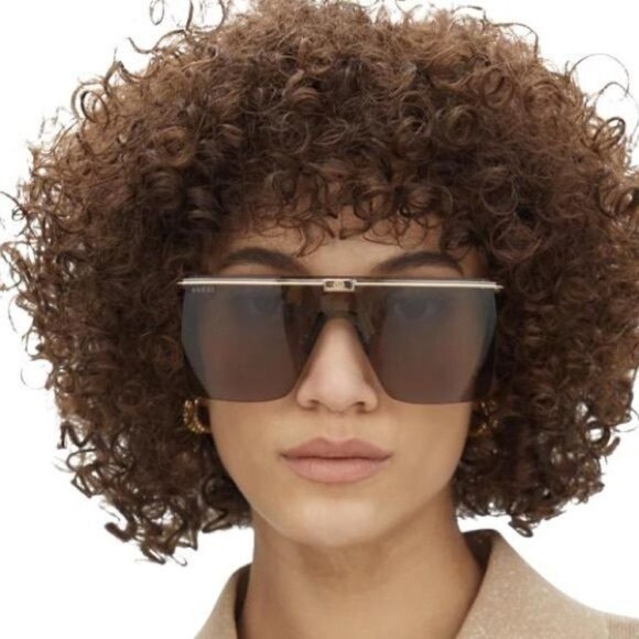 NWT GUCCI SUNGLASSES UNISEX GOLD/BROWN SHIELD EYEWEAR GUCCI - Picture 3 of 4